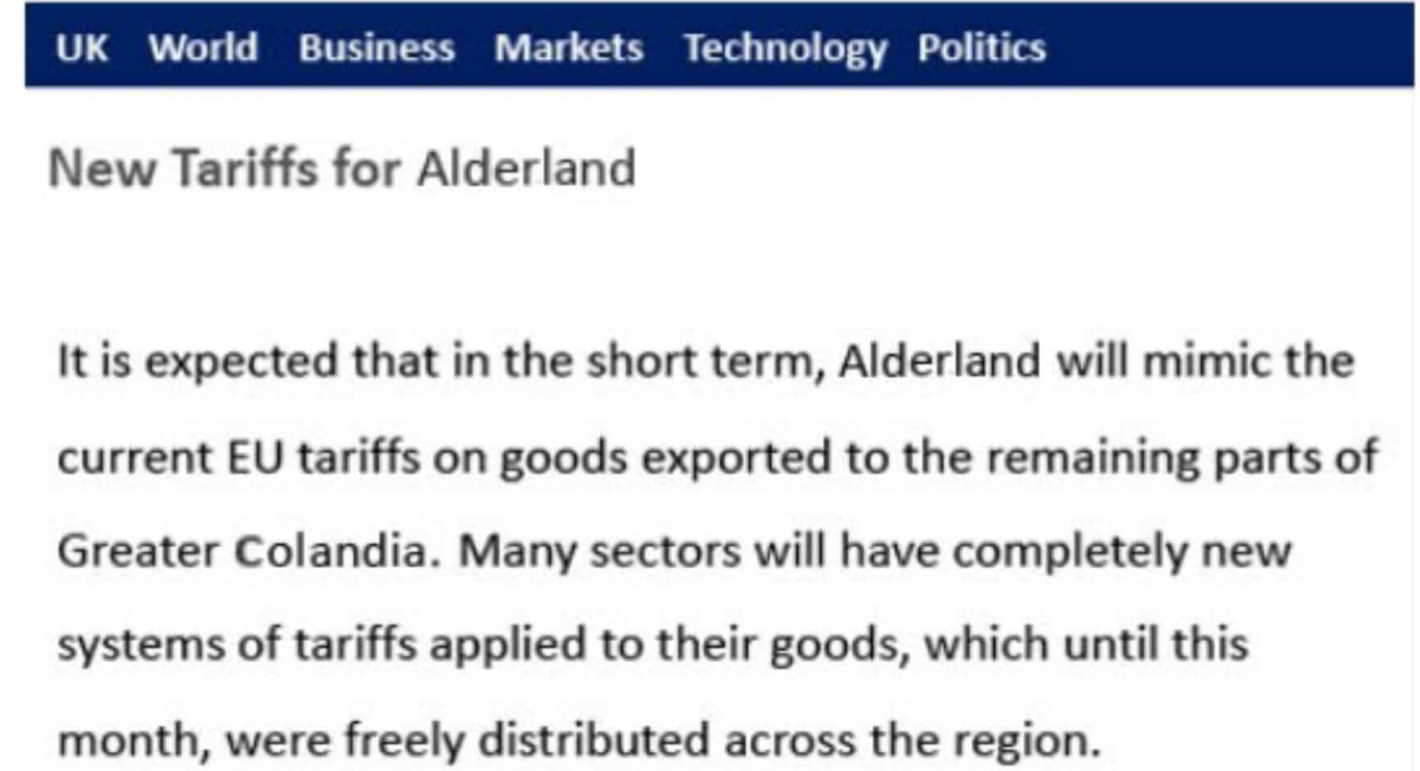 speculation and political turmoil, Alderland have formalised their split from Greater Colandia