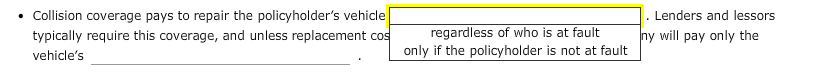 and uninsured drives, accidents in parking lots D: liability or comprehensive, medical