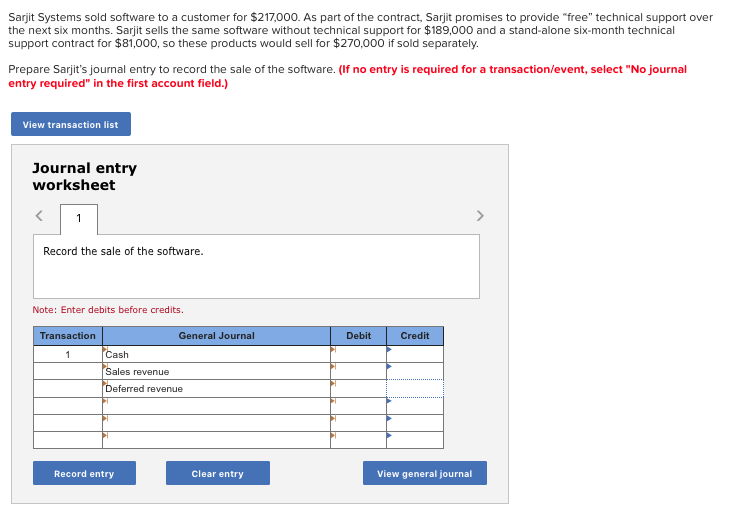 3. Sarjit Systems sold software to a customer for $217,000. As part