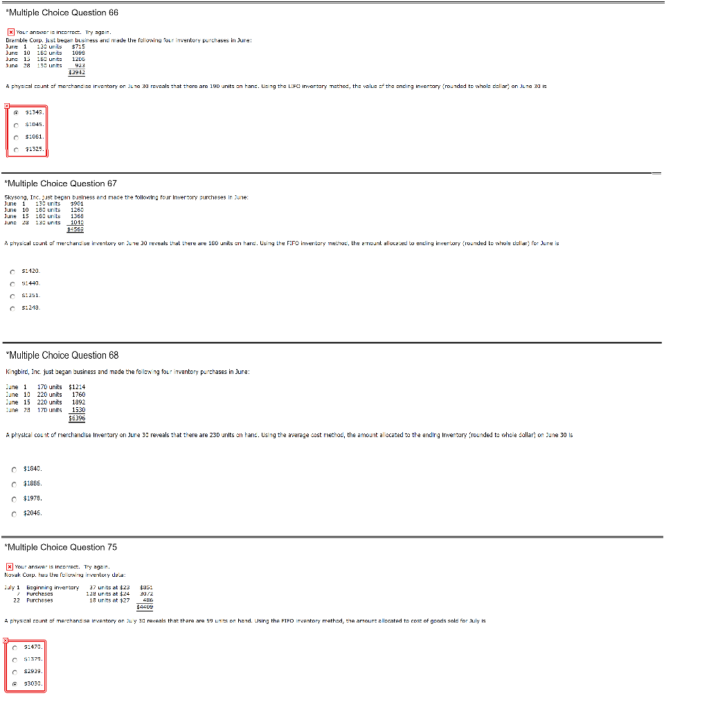 *Multiple Choice Question 66 * Your answer is incorrect. Try again.