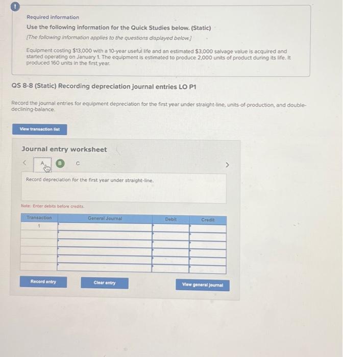  Required information Use the following Information for the Quick Studies below.