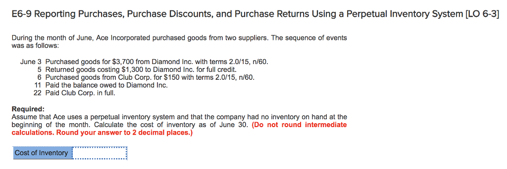  E6-9 Reporting Purchases, Purchase Discounts, and Purchase Returns Using a Perpetual