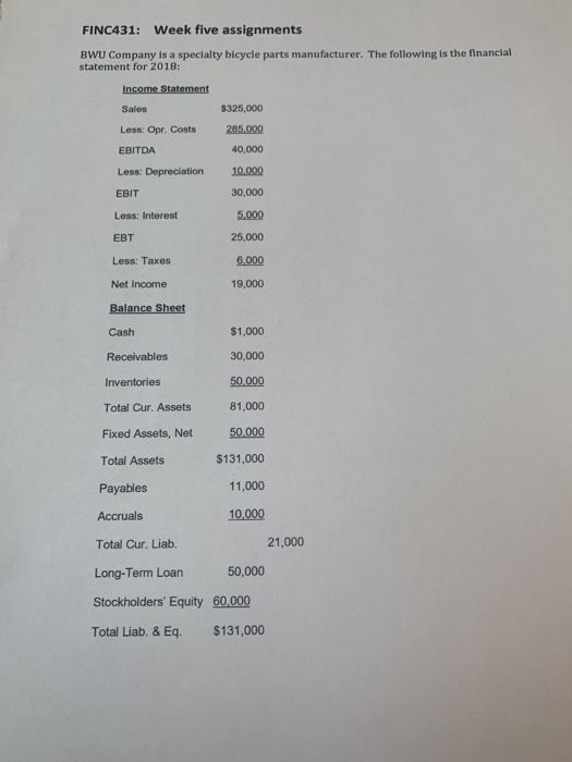  just questions C-F , please include formulas thank you :) FINC431:
