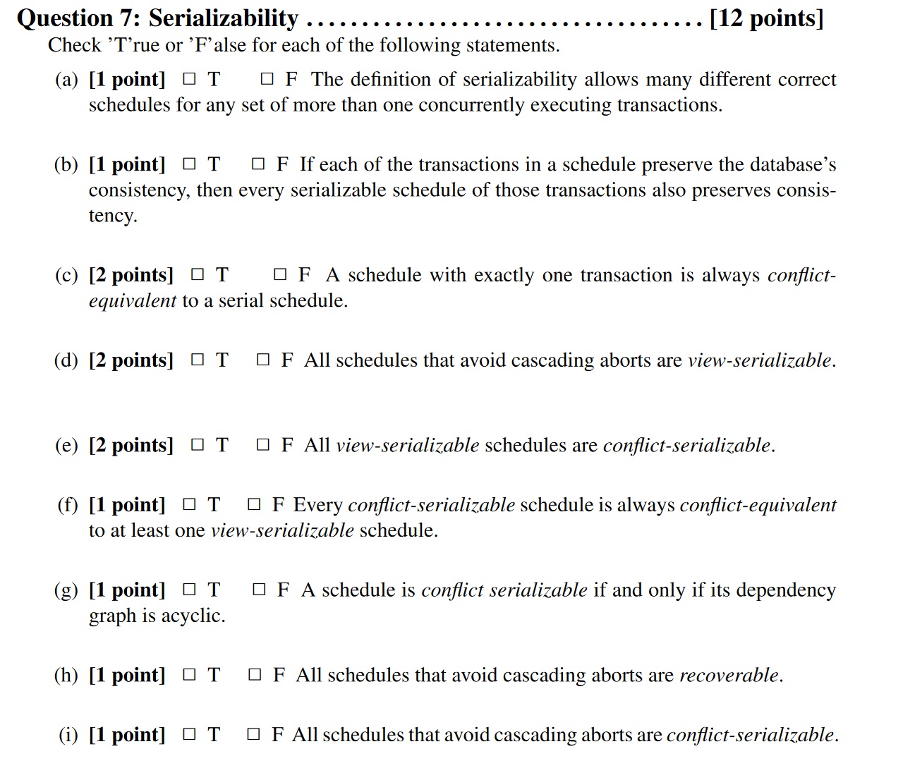 Question 7: Serializability . . . . . . . . .