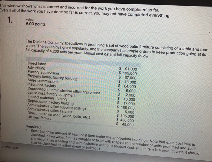  This window shows what is correct and incorrect for the work