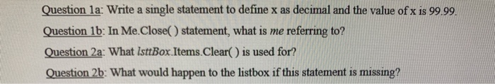  Computer Programming . visual Basic . question 1a - 3F Question