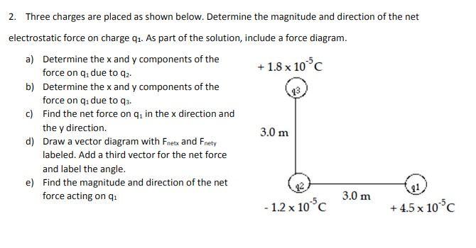  13 2. Three charges are placed as shown below. Determine the