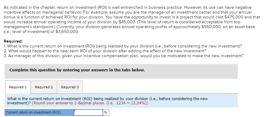 Please help with the below. As indicated in the chapter, return on