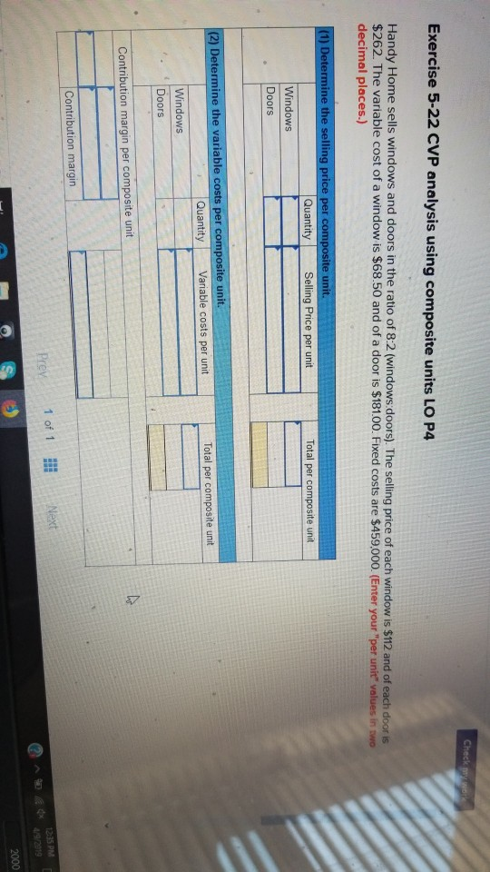Exercise 5-22 CVP analysis using composite units LO P4 Handy Home