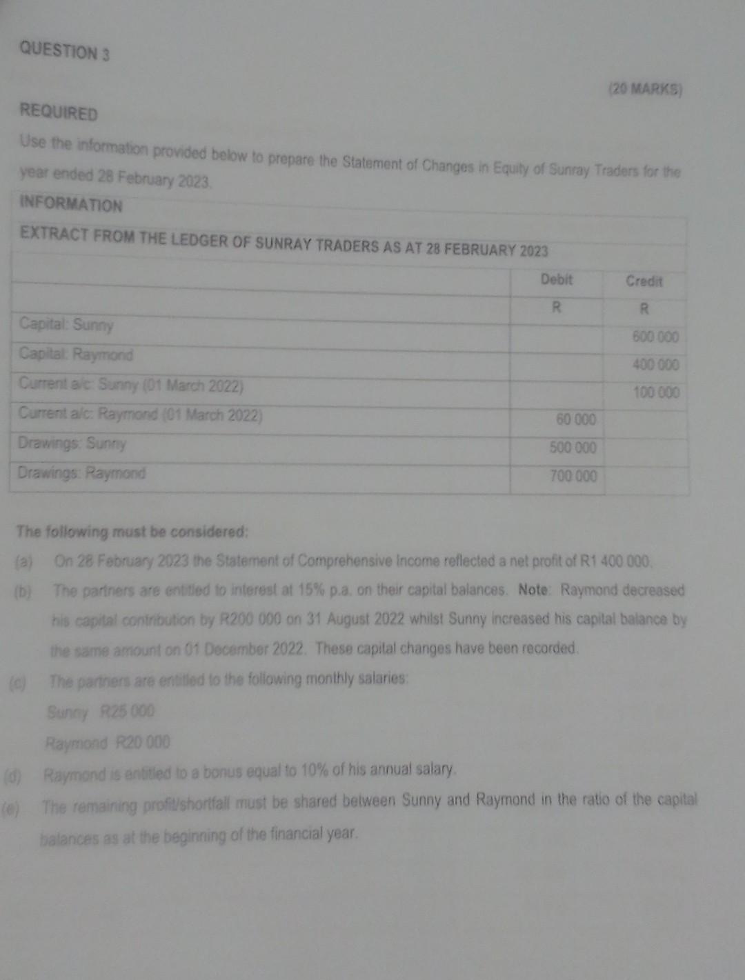 REQUIRED Use the infomation provided below to prepare the Statement of