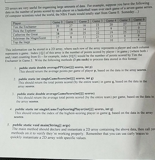  java 2D arrays are very useful for organizing large amounts of