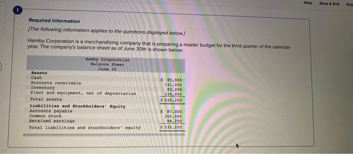  Help Save & Exit Sub Required information (The following information applies