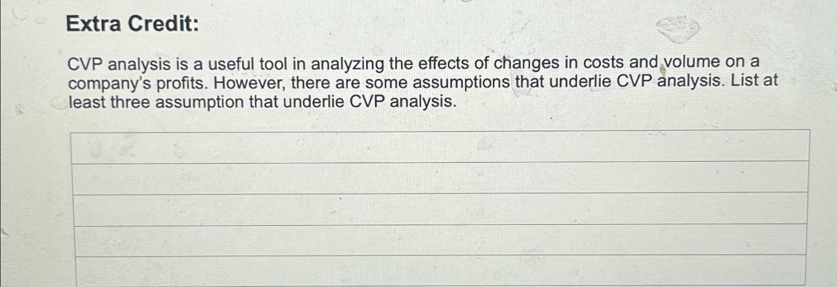  Extra Credit: CVP analysis is a useful tool in analyzing the