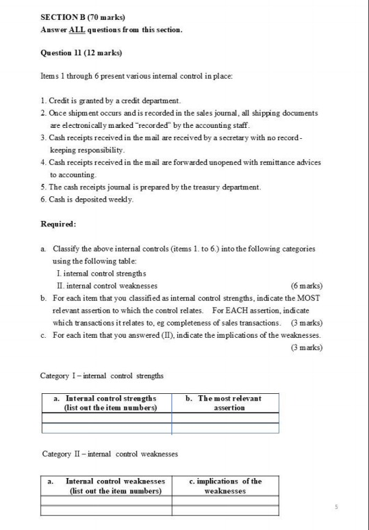  SECTION B (70 marks) Answer ALL questions from this section. Question