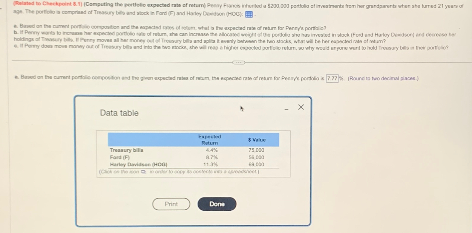  (Related to Checkpoint 8.1)(Computing the portfolio expected rate of return) Penny