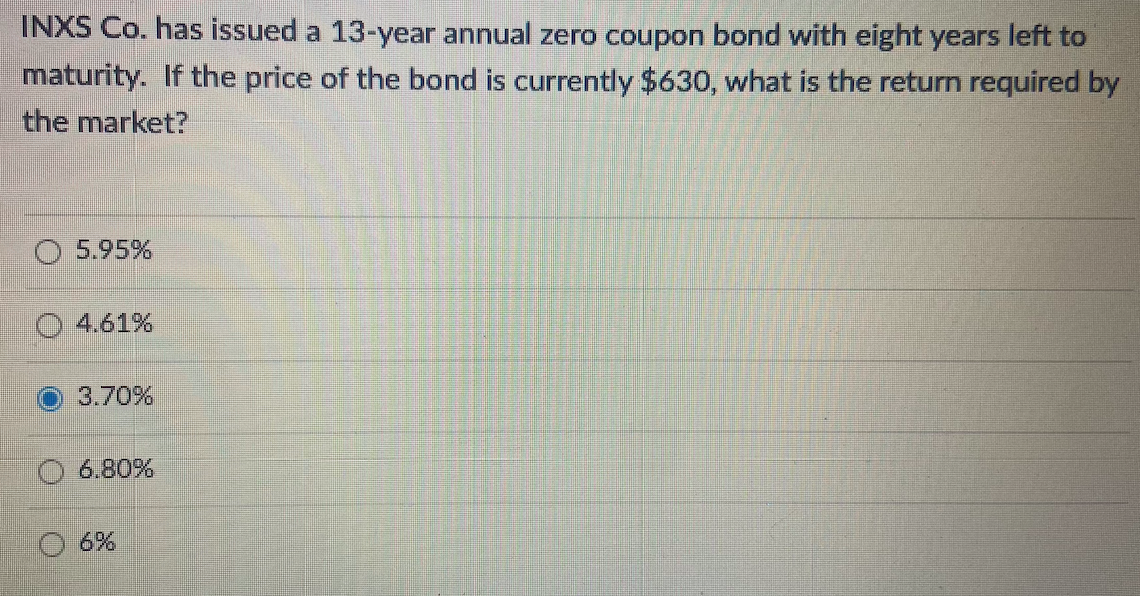 please solve using excel INXS Co. has issued a 13-year annual zero