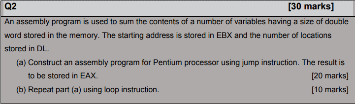  Q2 [30 marks] An assembly program is used to sum the