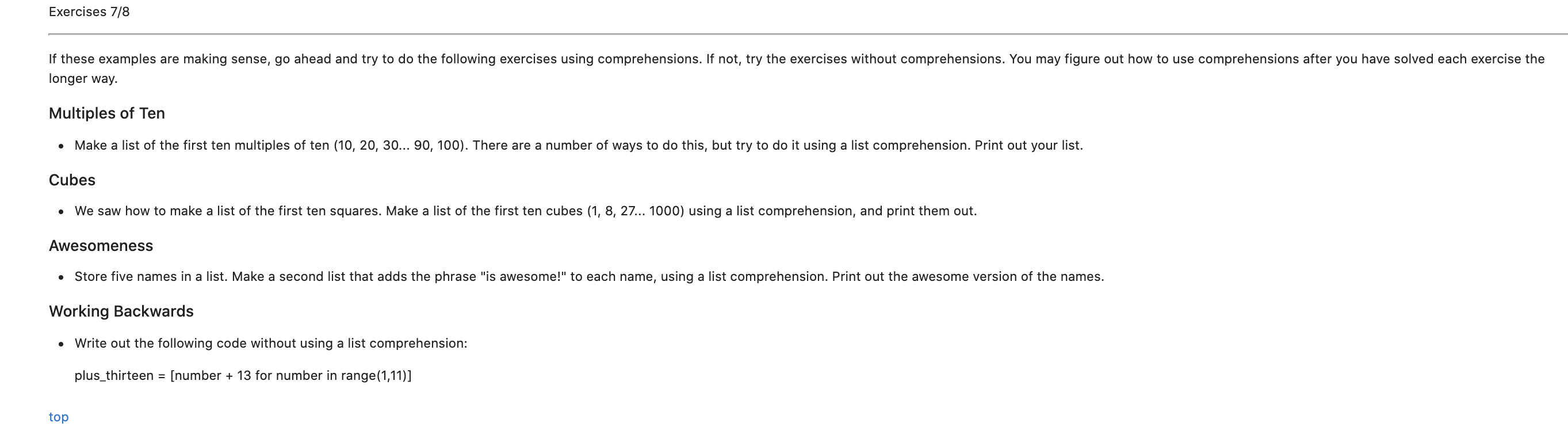 in python please Exercises 7/8 If these examples are making sense, go