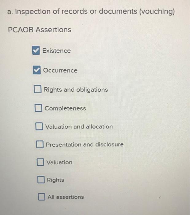 the following audit procedures. the options are provided below. please and thank