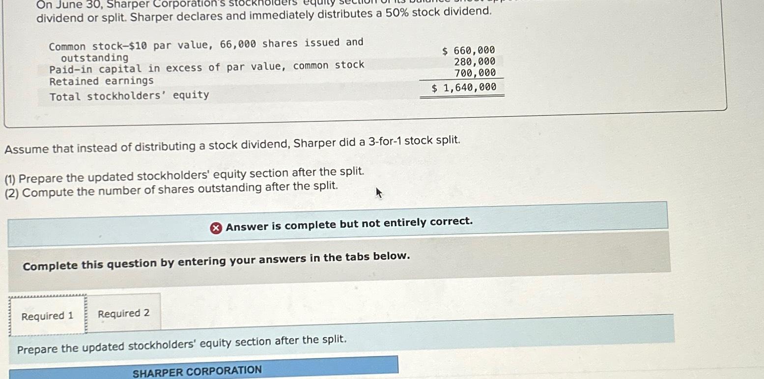  dividend or split. Sharper declares and immediately distributes a 50% stock