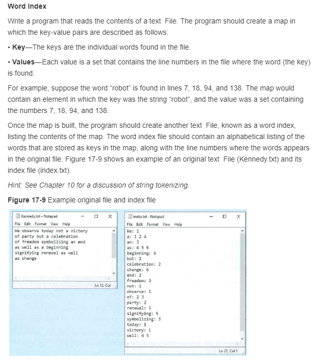 Program Challenge: C++ Word Index Write a program that reads the contents