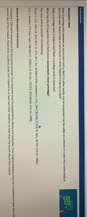  Instructions Discussion Item Does a privilege exist between an accountant and