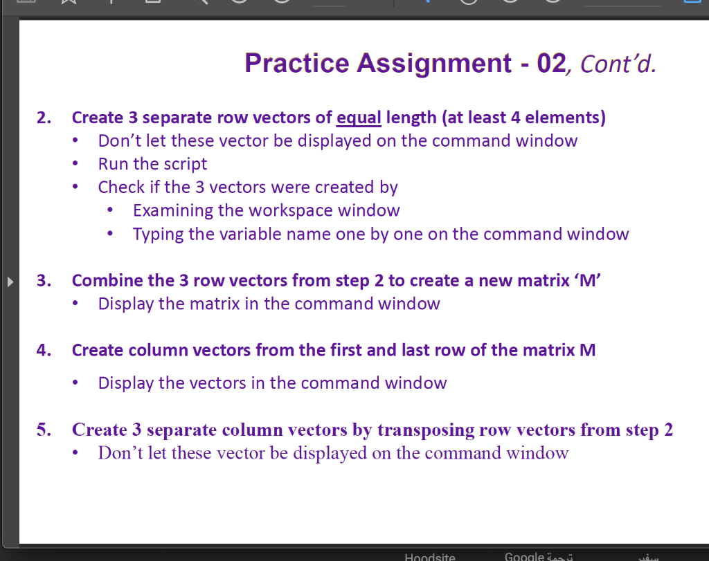 Practice Assignment - 02, Cont'd. 2. . Create 3 separate row