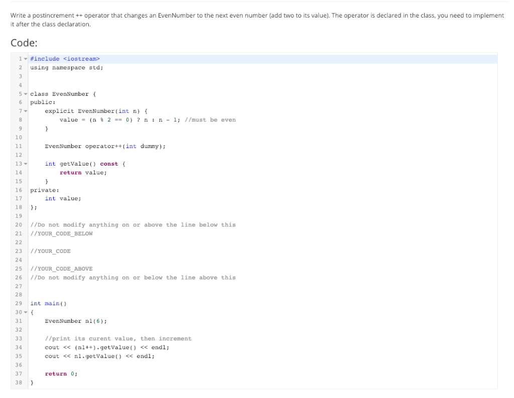 Need help with C++ program Write a postincrement++operator that changes an EvenNumber