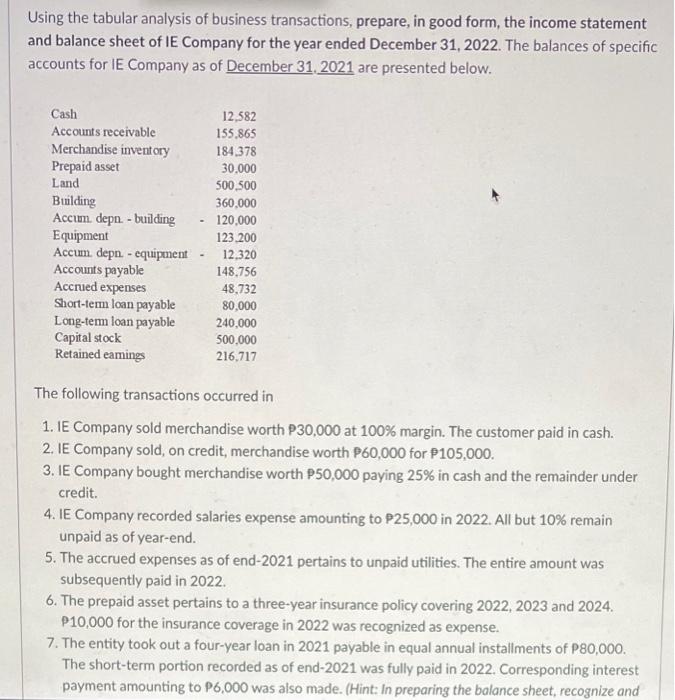 NEED ASAP with tabular format Using the tabular analysis of business transactions,