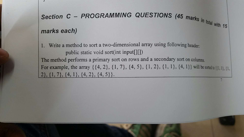  Section C - PROGRAMMING QUESTIONS (45 marks marks each) 1. Write