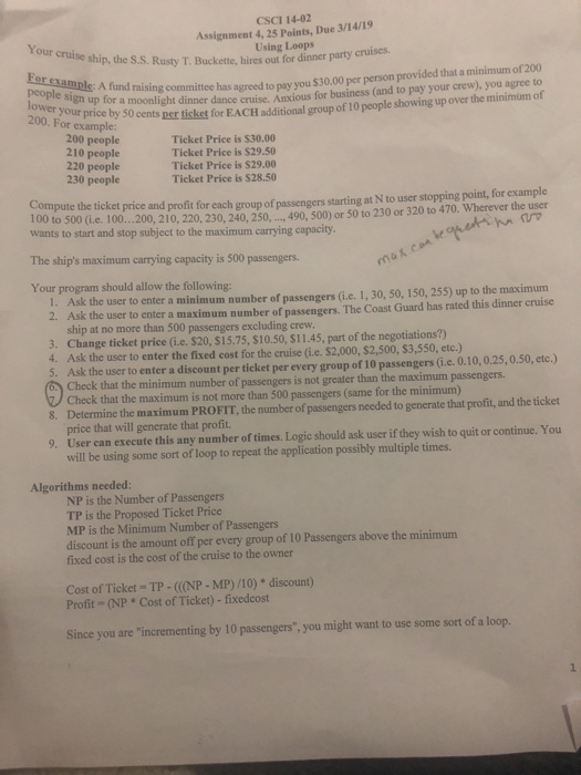 CSCI 14-02 Assignment 4, 25 Points, Due 3/14/19 Using Loops For