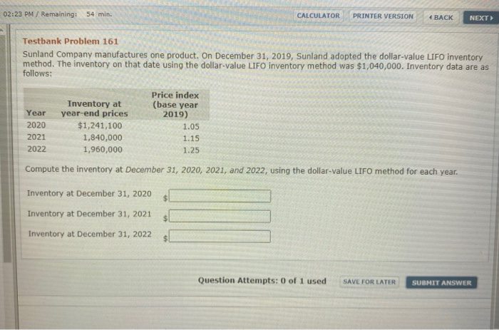  02:23 PM / Remaining: 54 min. CALCULATOR PRINTER VERSION 4 BACK
