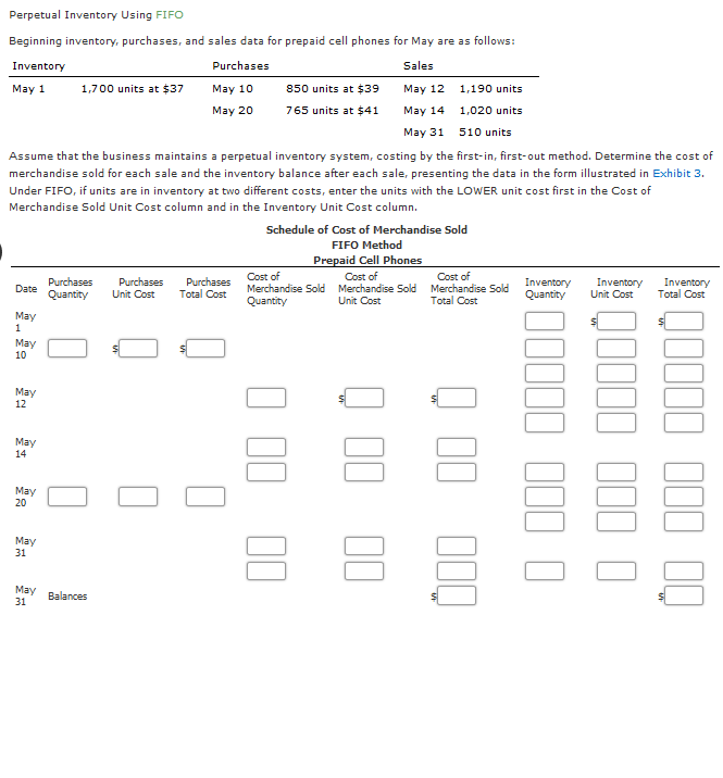  Perpetual Inventory Using FIFO Beginning inventory, purchases, and sales data for