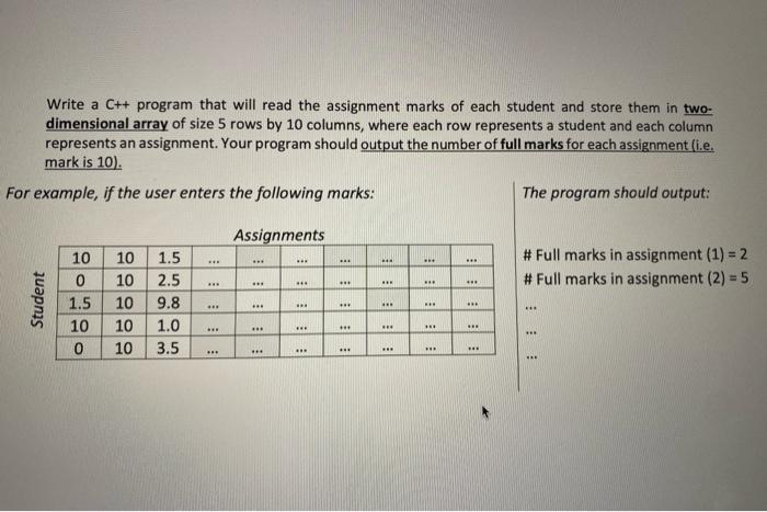  Write a C++ program that will read the assignment marks of