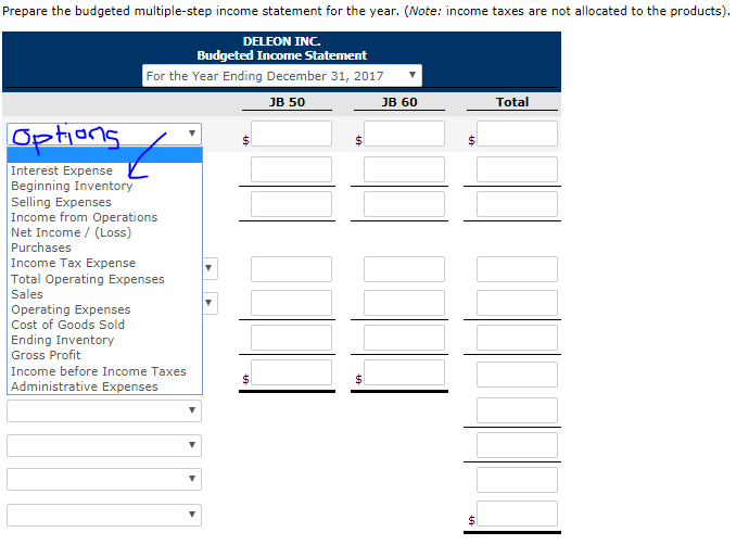 data shown below Product Product JB 50 Sales budget Anticipated volume in