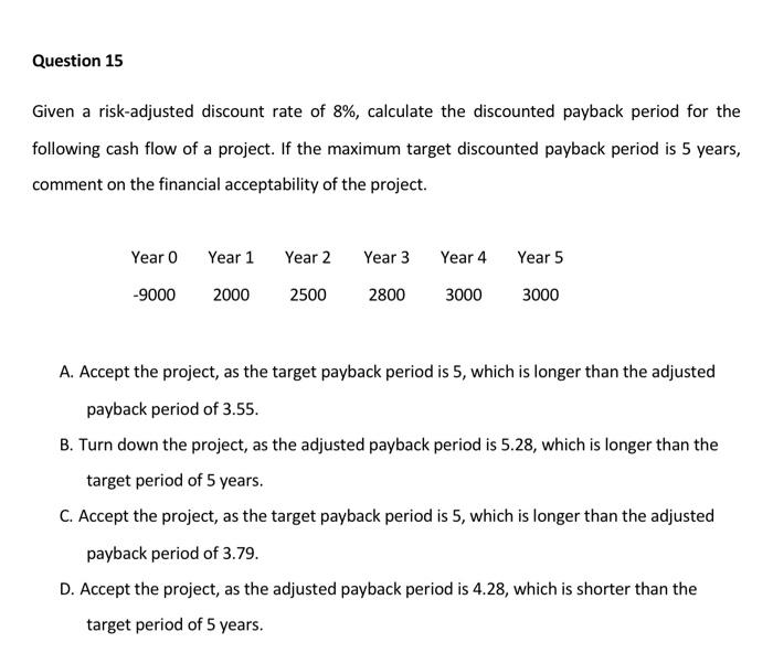 Please help with this multiple choice question Question 15 Given a risk-adjusted