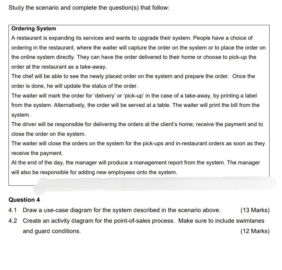  object oriented analysis Study the scenario and complete the question(s) that
