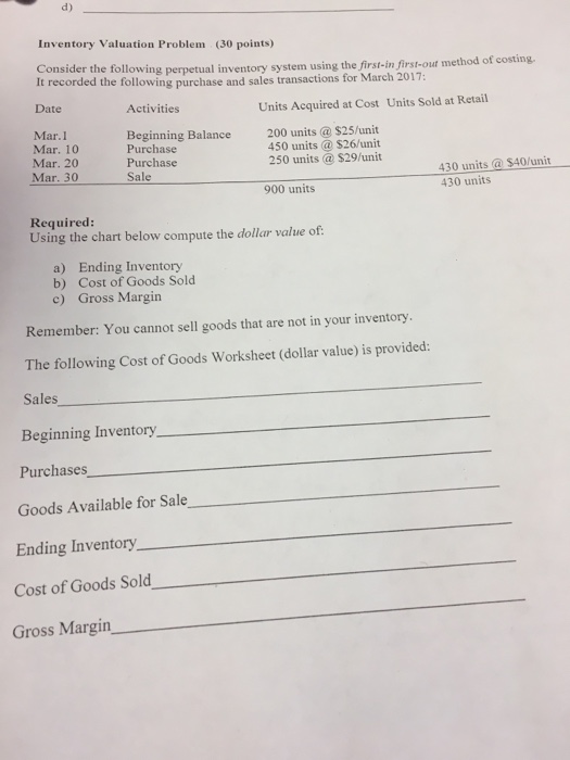  Consider the following perpetual inventory system using the first-in first-out method