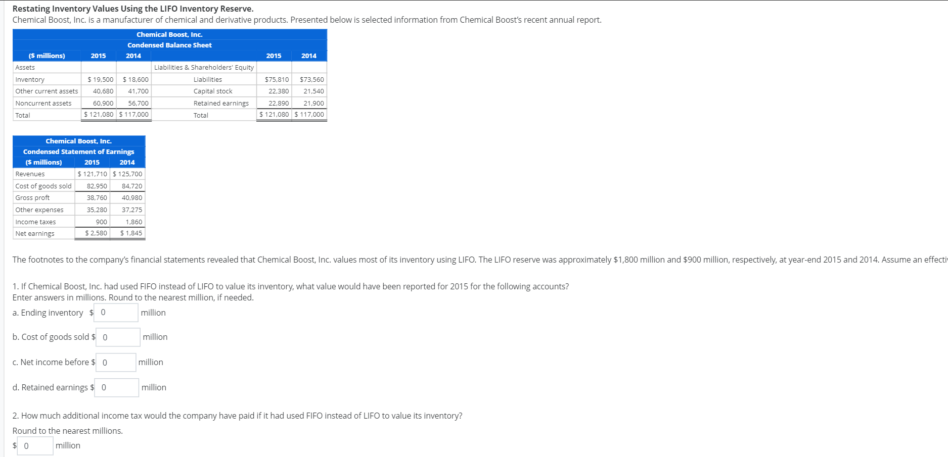  Restating Inventory Values Using the LIFO Inventory Reserve. Chemical Boost, Inc.