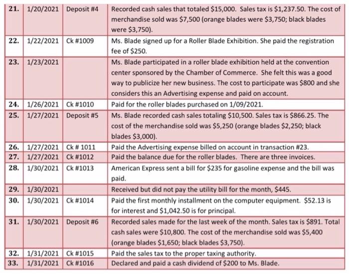 for the month of January. Record all adjusting entries on January 31,