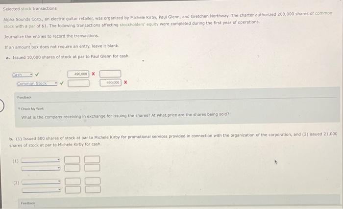  Selected stack transactions Apha Sounds Corpy an electric guitar retailer, was