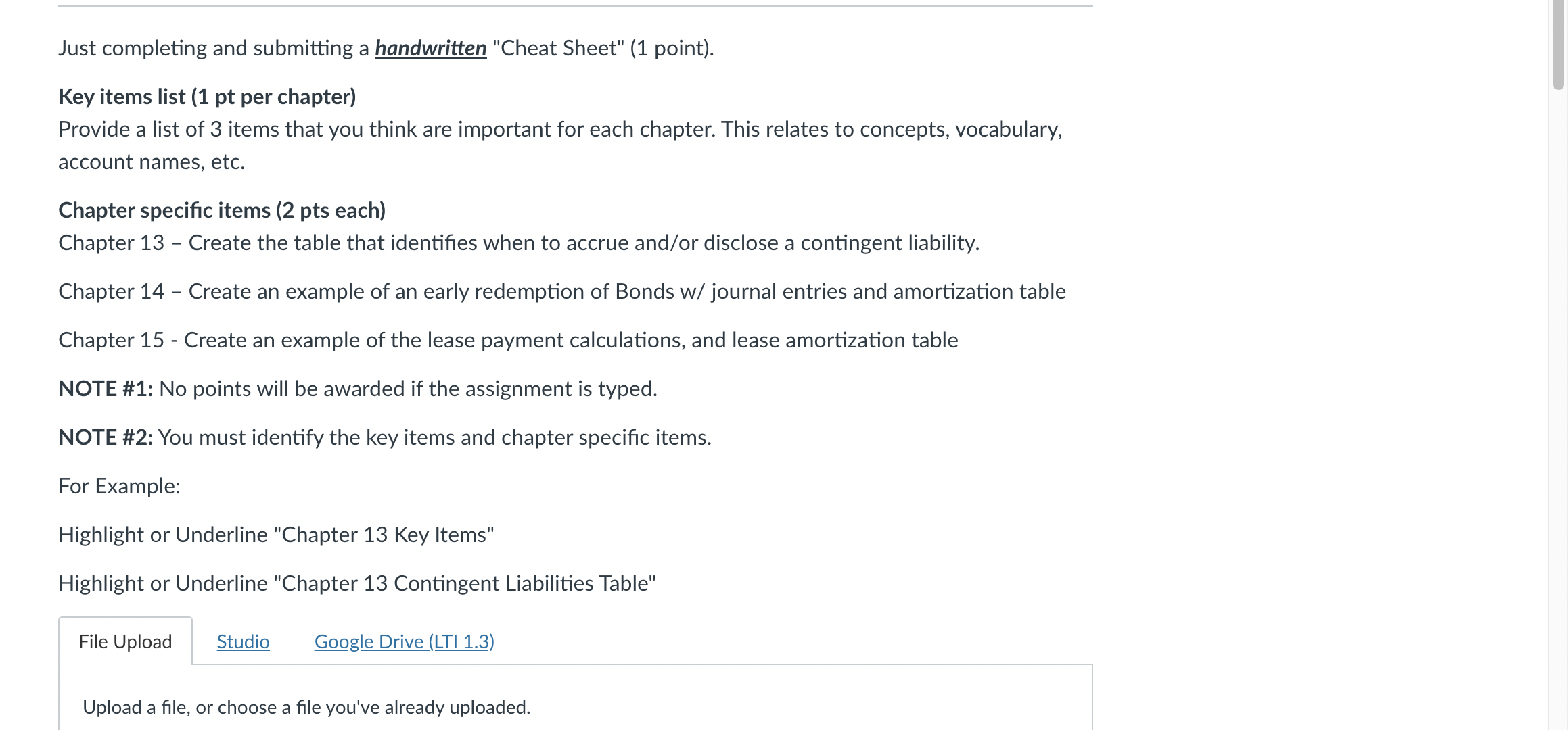  Just completing and submitting a handwritten "Cheat Sheet" (1 point). Key
