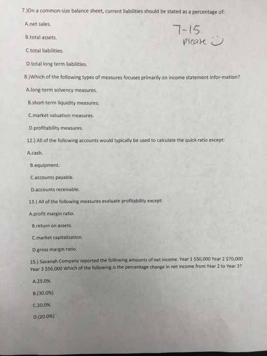  On a common-size balance sheet, current liabilities should be stated as