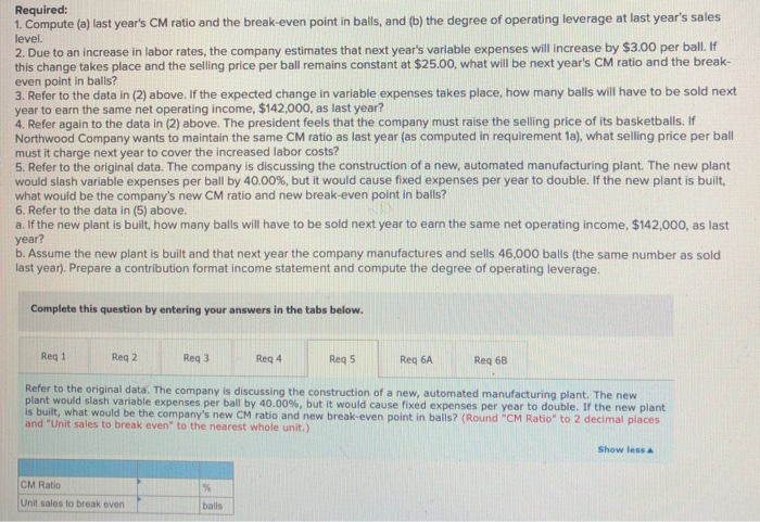 Sales (46,000 balls) Variable expenses Contribution margin Fixed expenses Net operating income