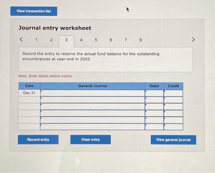 worksheet Record the entry to reverse the prior-year encumbrance reserve in 203.