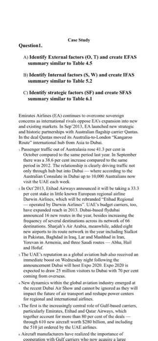  Case Study Question 1. A) Identify External factors (O, T) and