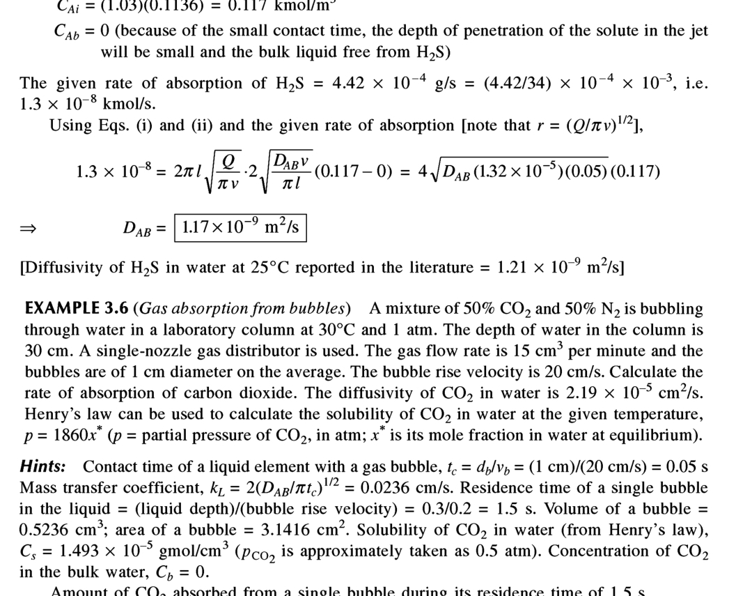  CAi=(1.03)(0.1136)=0.117kmolm2 CAb=0(because of the small contact time, the depth of penetration