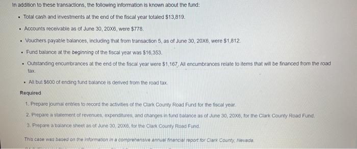 C4-1 Journal Entries and Financial StatementsClark County, Nevada, Road Fund) The State