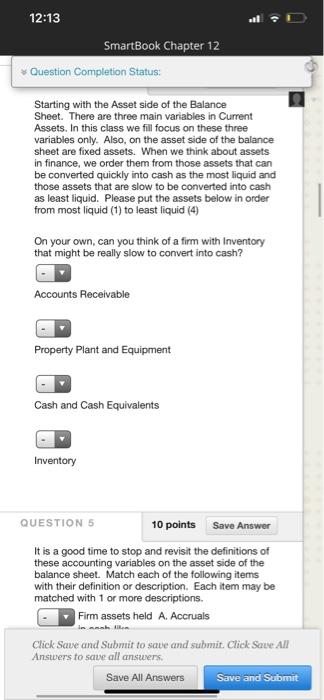  12:13 SmartBook Chapter 12 Question Completion Status: Starting with the Asset