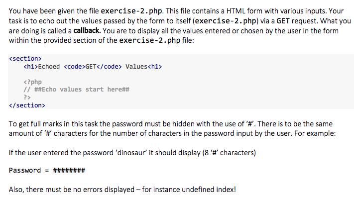 PHP code that is given : Exercise 2 - GET Echo